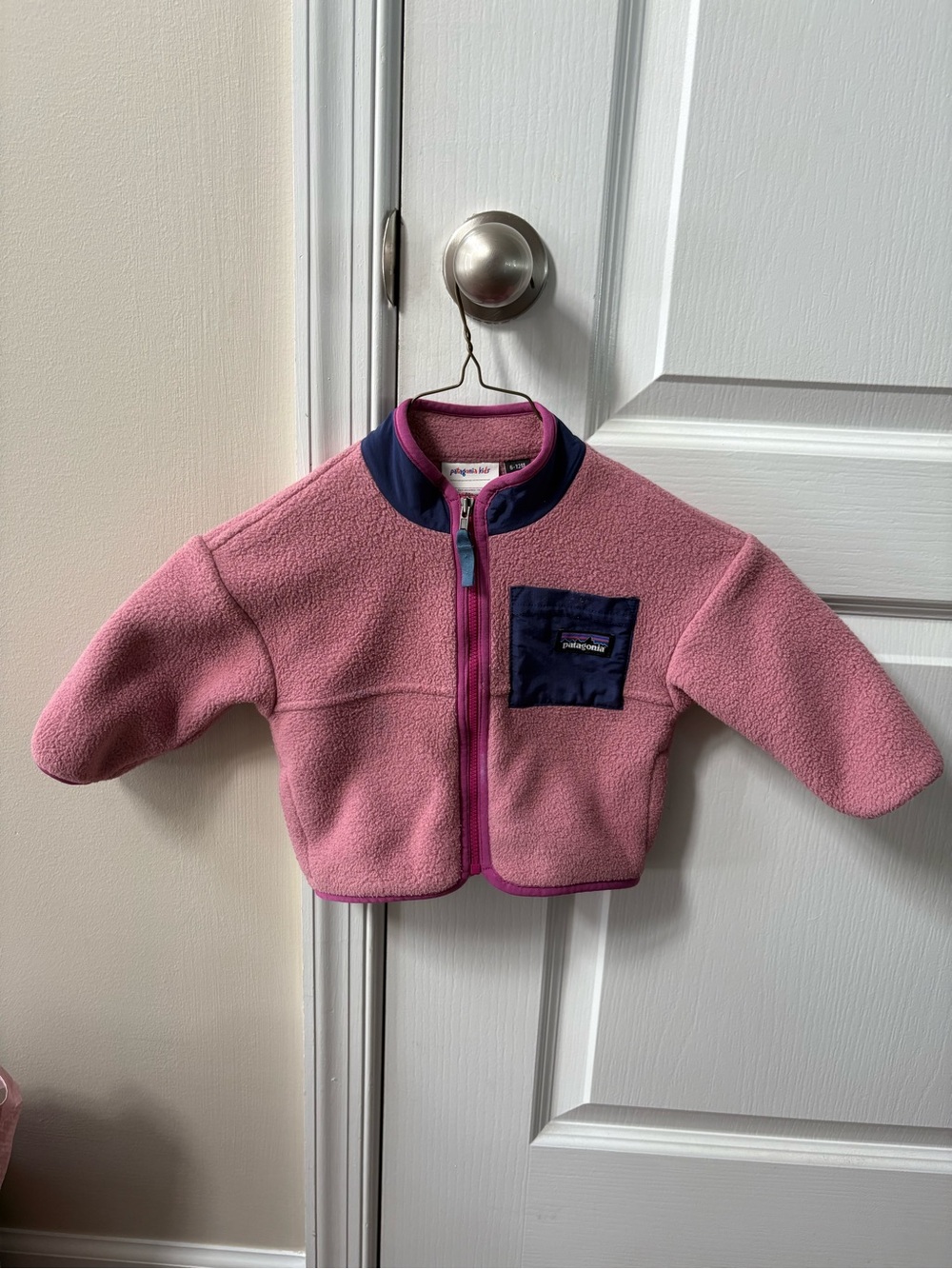 Patagonia Kids Pink Fleece Jacket with Navy Chest Pocket